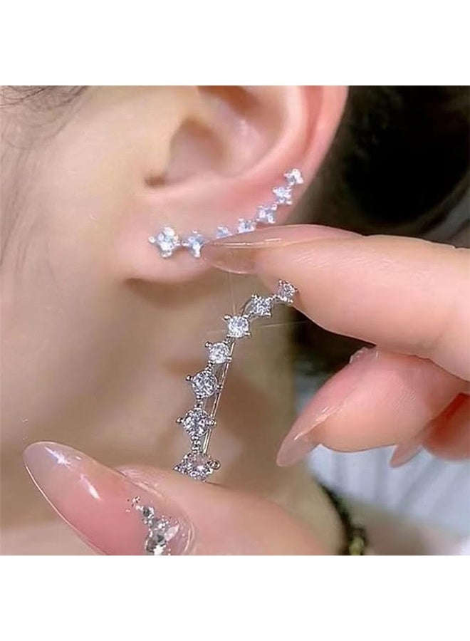 1 Pair of 7 Crystals Ear Cuffs Stud Climbers Earrings,French Style Hoop Earrings Made of Fashionable Alloy, Elegant and Simple Design - Image 5